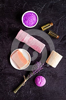 Spa and wellness set of lavender cosmetic pharmacy products