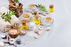 Spa wellness setting concept, background with essential oil soap cream