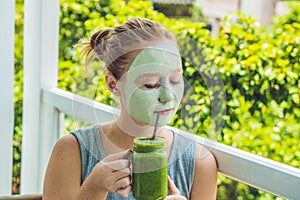 Spa Woman applying Facial green clay Mask. Beauty Treatments. Fr