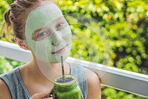 Spa Woman applying Facial green clay Mask. Beauty Treatments. Fr