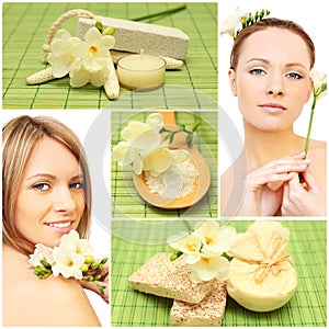 Spa - woman, bath soap, cosmetic, flower