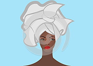 Spa Woman Beauty Treatments. Close-up portrait of beautiful girl with a towel on her head with clean fresh young skin.