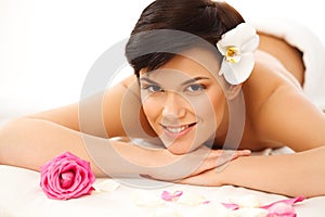 Spa Woman. Close-up of a Beautiful Woman Getting Spa Treatment S