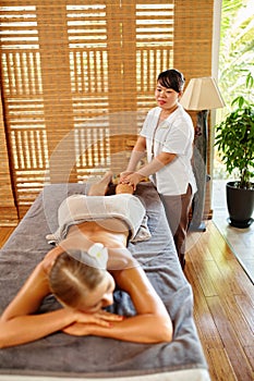 Spa Woman. Oil Leg Massage Therapy, Treatment. Body Skin Care
