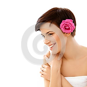 Spa Woman. Portrait of a Smiling Young Woman With Flower
