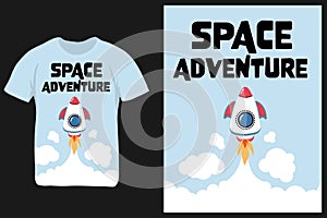 Space Adventure T-shirt design typography with Rocket Illustration, good for poster, print