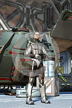 Space adventurer and spaceship