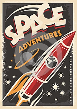 Space adventures, retro poster design photo