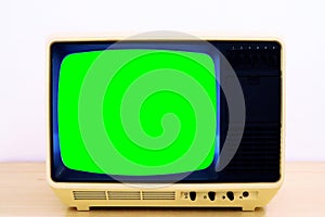Space Age Retro old TV with frame screen isolate on Green Chroma Key