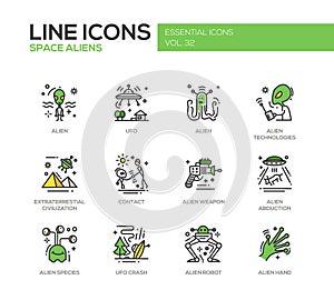 Space Aliens - line design icons set