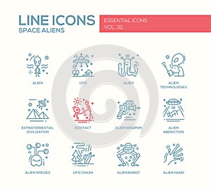 Space Aliens - line design icons set