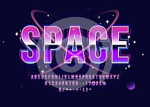 Space Alphabet Retro Futurism Sci-Fi Font with Planets and Stars Vector