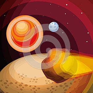 Space with asteroid flying universe scene