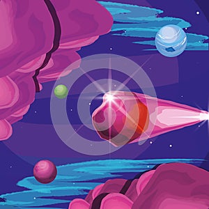 Space with asteroid flying universe scene