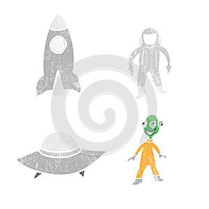 Space astronaut alien and spaceships