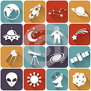 Space and astronomy flat icons. Vector set.