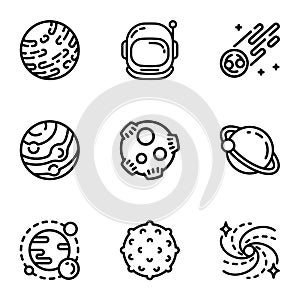 Space astronomy icon set, outline style