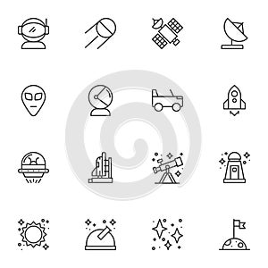 Space, astronomy line icons set