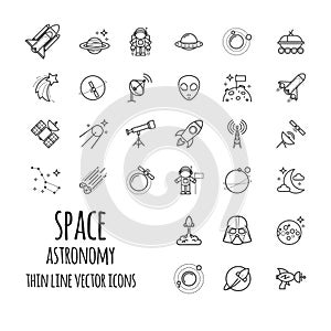 Space, Astronomy Outline Icons set