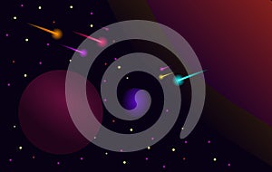 Space background abstract ellite Colorful galaxy with comet and planet