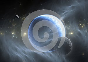 Space background with Exoplanet.