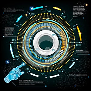 Space background or hightech futuristic interface with robot hand handpointer