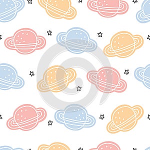 Space background for kids planet seamless pattern design in cartoon style Used for prints, wallpaper, decorations, textiles,