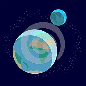 Eath planet. Moon and stars. Icon. Vector photo