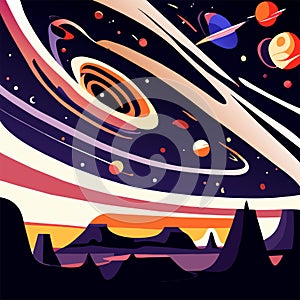 Space background with planets and stars. Vector illustration in flat style. AI generated