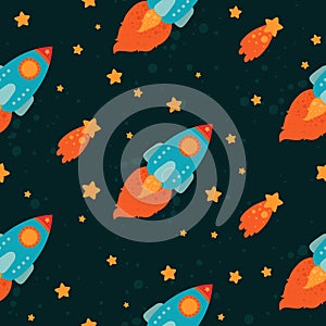 Space background with rockets flying