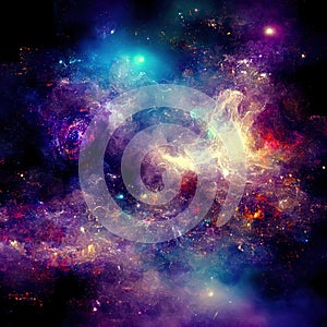 Space background with stardust and shining stars. Realistic colorful cosmos with nebula and milky way. Galaxy backdrop