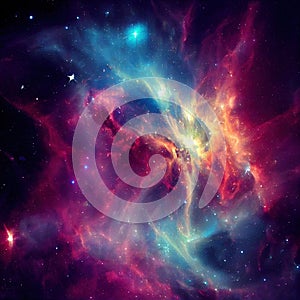 Space background with stardust and shining stars. Realistic colorful cosmos with nebula and milky way. Galaxy backdrop