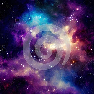 Space background with stardust and shining stars. Realistic colorful cosmos with nebula and milky way. Galaxy backdrop