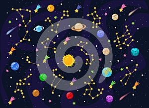 Space background with stars and planets