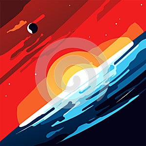 Space background with sun and planets. Vector illustration in flat style. generative AI