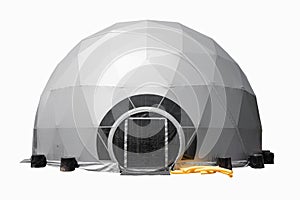 Space base structure, white and dark grey round plastic tent