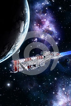Space battleship and planet photo