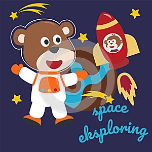 Space bear or astronaut in a space suit with cartoon style. Can be used for t-shirt print  kids wear fashion design  invitation