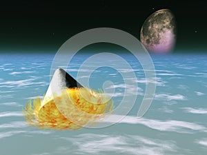 Space capsule re-enters atmosphere