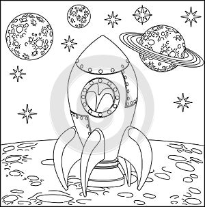 Space Cartoon Scene Rocket Ship On Moon