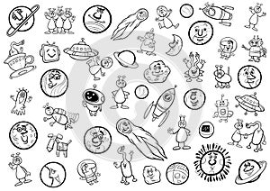 Space cartoon set coloring page