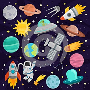 Space cartoon set vector.