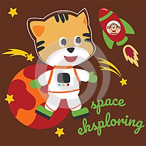 Space cat or astronaut in a space suit with cartoon style. Can be used for t-shirt print  kids wear fashion design  invitation