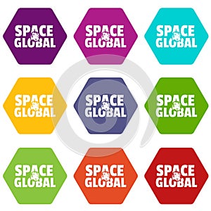 Space clobal icons set 9 vector