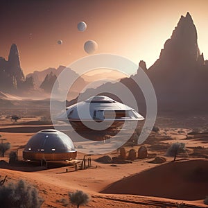 Space colonization, Pioneering settlers establishing a colony on a distant planet amidst alien landscapes and unknown dangers1