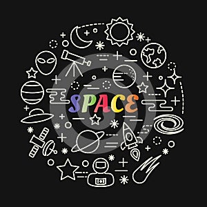 Space colorful gradient with line icons set