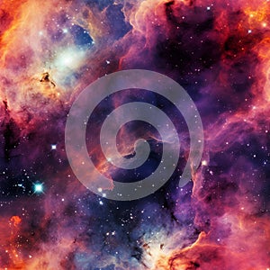 space cosmic background of supernova nebula and stars, glowing mysterious universe. Seamless pattern