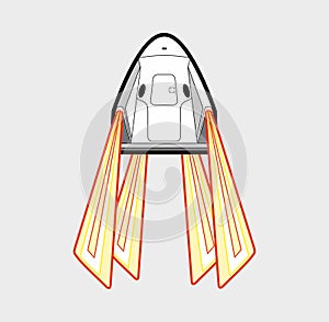 Space craft, rocket launch 2019. Vector isolated spaceship. Futuristic art, rocket launching vector retro illustration