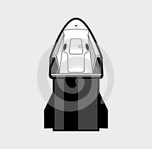 Space craft, rocket launch 2019. Vector isolated spaceship. Futuristic art, rocket launching vector retro illustration