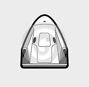 Space craft, rocket launch 2019. Vector isolated spaceship. Futuristic art, rocket launching vector retro illustration